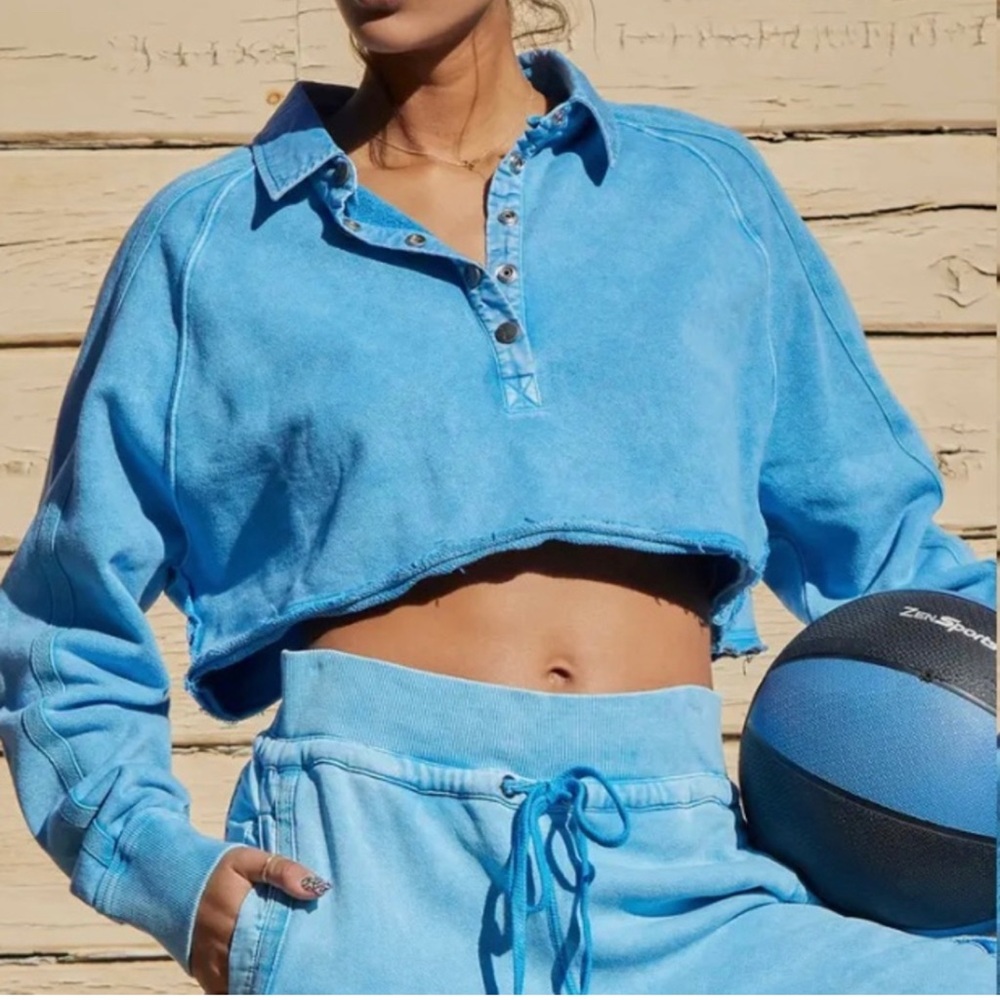 Free People Movement Royal Blue Crop Pullover